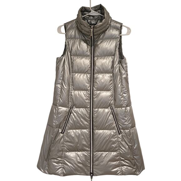 My Anorak Metallic Silver Long-Line Double Zipper Down Puffer Vest, Size XS - Picture 2 of 12